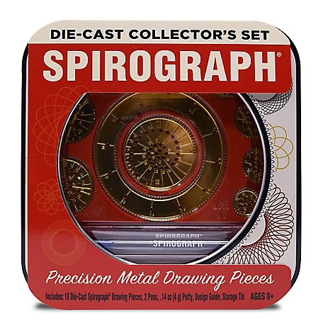 Kahootz Spirograph Die-Cast Collector's Tin with Precision Metal Drawing Pieces