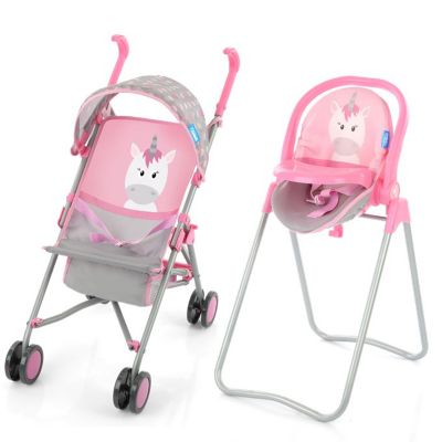 Hauck Unicorn Toy Doll Stroller \u0026 Care Set - Includes A Doll Stroller, Swing \u0026 High Chair Combo, Fits Dolls Up to 16\