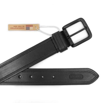 Image showing  Men's Full-Grain Stitched Leather Handcrafted in USA Belt with Embossed Logo Tip