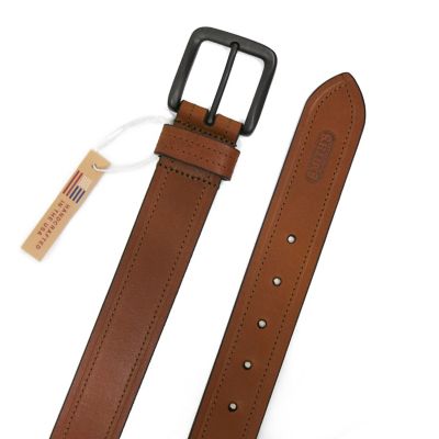 Image showing  Men's Full-Grain Stitched Leather Handcrafted in USA Belt with Embossed Logo Tip