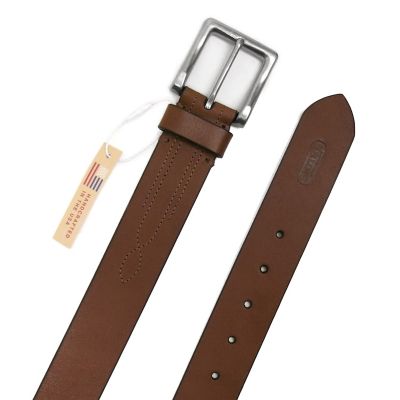 Image showing  Men's Full-Grain Leather Handcrafted in USA Belt with Stitching Detail and Embossed Logo Tip