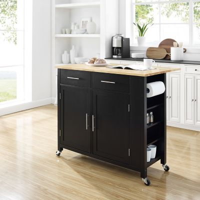 Crosley Savannah Wood-Top Kitchen Cart, Black