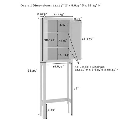 Image showing  22.13 x 68.25 x 8.63 in. Wooden Savannah Space Saver Over-the-Toilet Storage Shelf, White