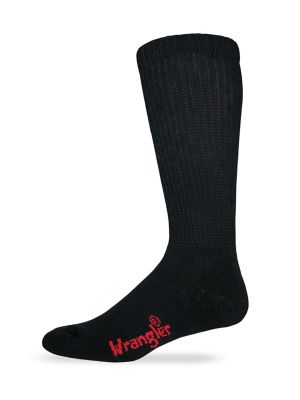 Wrangler Men's Non-Binding Boot Socks Made in USA, 2-Pack, 2/297 BLACK