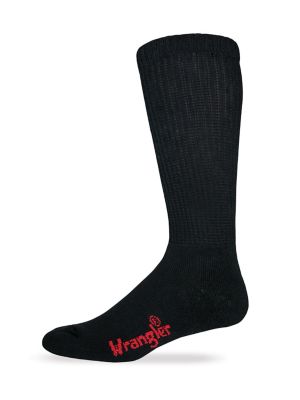 Wrangler Men's Non-Binding Boot Socks, Made in USA, 2-Pairs, 2/297 BLACK