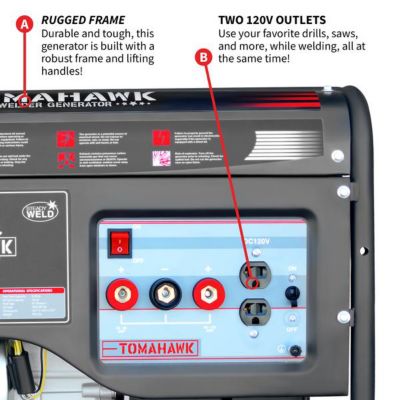 Image showing 6 th Tomahawk Power 2,200/2,000-Watt Gasoline Powered Portable Generator with 120A Welder