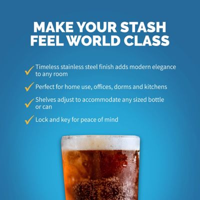 Image showing  90 Can Freestanding Beverage Fridge in Onyx Black with Adjustable Shelves and Lock