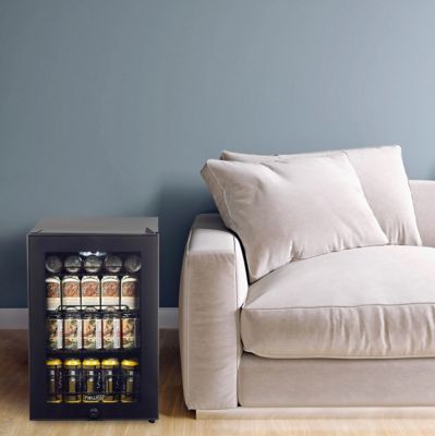 Image showing  90 Can Freestanding Beverage Fridge in Onyx Black with Adjustable Shelves and Lock