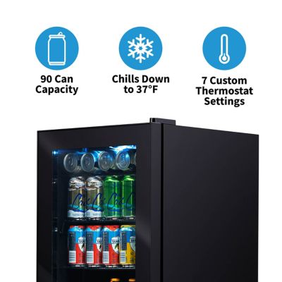 Image showing 12 th NewAir 90 Can Freestanding Beverage Fridge in Onyx Black with Adjustable Shelves and Lock