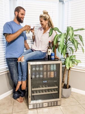 Image showing  24" Built-in Dual Zone 20 Bottle and 70 Can Wine and Beverage Fridge in Stainless Steel with SplitShelf