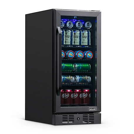 NewAir 15 in. Built-in 96 Can Beverage Fridge in Black Stainless Steel with Precision Temperature Controls & Adjustable Shelves
