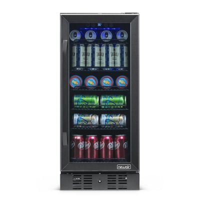 Image showing  15 in. Built-in 96 Can Beverage Fridge in Black Stainless Steel with Precision Temperature Controls & Adjustable Shelves
