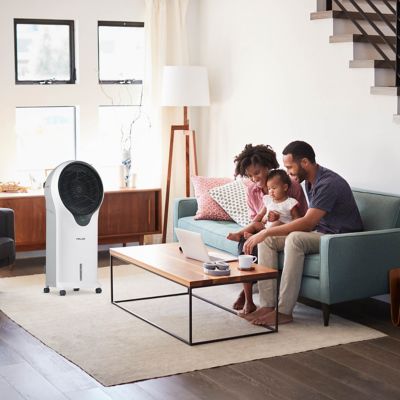 Image showing  Evaporative Air Cooler and Portable Cooling Fan, 250 sq. ft., 3 Speeds, 7.5 Hour Timer, 1.45 gal. Water Tank, White