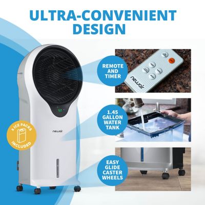 Image showing  Evaporative Air Cooler and Portable Cooling Fan, 250 sq. ft., 3 Speeds, 7.5 Hour Timer, 1.45 gal. Water Tank, White