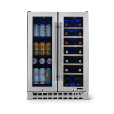 Image showing  20-Bottle and 60-Can Premium Built-in Dual Zone French Door Wine and Beverage Fridge in Stainless Steel
