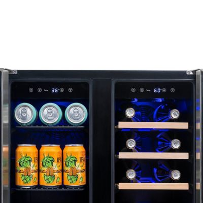 Image showing  20-Bottle and 60-Can Premium Built-in Dual Zone French Door Wine and Beverage Fridge in Stainless Steel