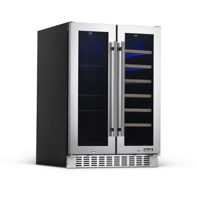 Image showing 9 th NewAir 20-Bottle and 60-Can Premium Built-in Dual Zone French Door Wine and Beverage Fridge in Stainless Steel