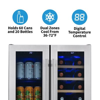 Image showing 16 th NewAir 20-Bottle and 60-Can Premium Built-in Dual Zone French Door Wine and Beverage Fridge in Stainless Steel