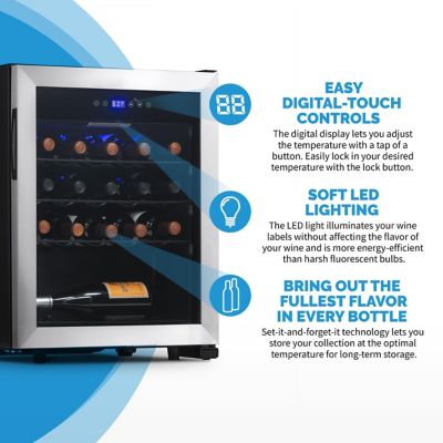 Image showing 12 th NewAir 2.12 cu. ft. 23-Bottle Freestanding Compressor Wine Fridge in Stainless Steel, Adjustable Racks and Digital Thermostat