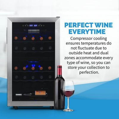 Image showing  2.86 cu. ft. 28-Bottle Freestanding Dual Zone Wine Fridge in Stainless Steel with Adjustable Racks