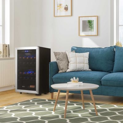 Image showing  2.86 cu. ft. 28-Bottle Freestanding Dual Zone Wine Fridge in Stainless Steel with Adjustable Racks