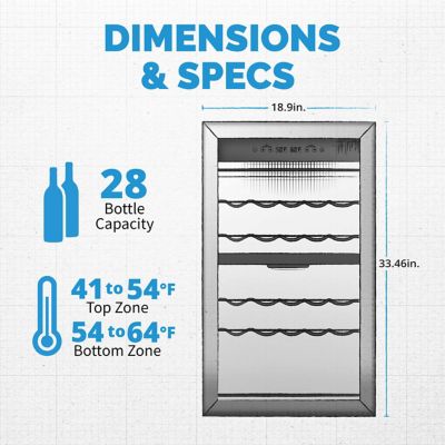 Image showing 5 th NewAir 2.86 cu. ft. 28-Bottle Freestanding Dual Zone Wine Fridge in Stainless Steel with Adjustable Racks