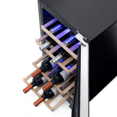 Image showing  3.2 cu. ft. 29-Bottle Built-In Dual Zone Wine Fridge in Stainless Steel, Quiet Operation with Beech Wood Shelves