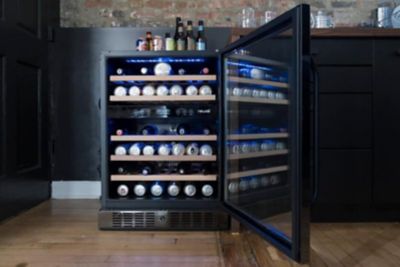 Image showing  5.3 cu. ft. 46-Bottle Built-In Dual Zone Wine Fridge in Black Stainless Steel