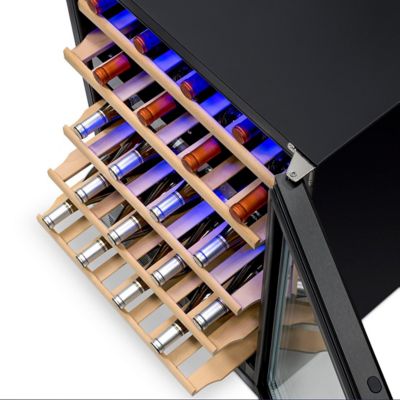 Image showing  5.3 cu. ft. 46-Bottle Built-In Dual Zone Wine Fridge in Black Stainless Steel