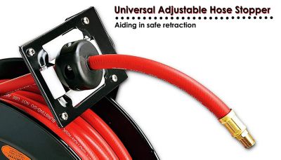 ReelWorks Steel Retractable Air Hose Reel 3/8" x 50' Hybrid Polymer Hose 
