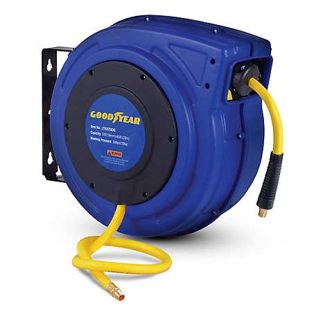 Commercial Air Tool Hose Reel Water Retractable Polypropylene 3/8  Inch x 50' Feet Premium Commercial Flex Hybrid Polymer Hose Max 300 PSI  Heavy Duty Spring Driven Construction : : Tools & Home