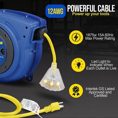 Image showing  40 ft. Indoor/Outdoor Retractable Extension Cord Reel with 3 Outlets