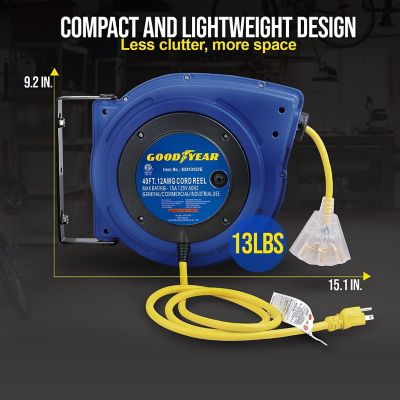 Image showing 6 th Goodyear 40 ft. Indoor/Outdoor Retractable Extension Cord Reel with 3 Outlets