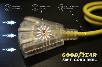 Image showing  50 ft. Indoor/Outdoor Retractable Extension Cord Reel with 3 Outlets