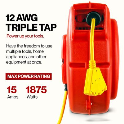 Image showing  65 ft. Indoor/Outdoor Retractable Extension Cord Reel with 3 Outlets