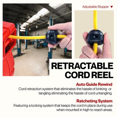 Image showing 5 th ReelWorks 65 ft. Indoor/Outdoor Retractable Extension Cord Reel with 3 Outlets