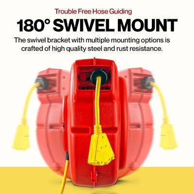 Image showing 6 th ReelWorks 65 ft. Indoor/Outdoor Retractable Extension Cord Reel with 3 Outlets