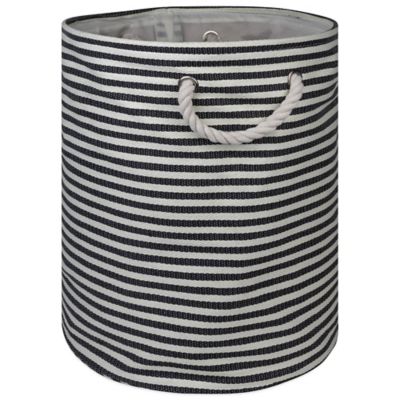 Design Imports Pinstripe Paper Bin, Round, Black