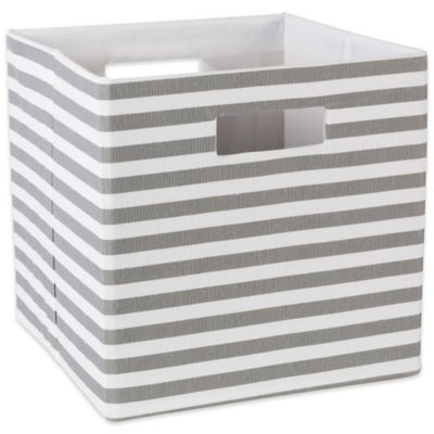 Design Imports Pinstripe Poly Cube Storage Bin, Gray