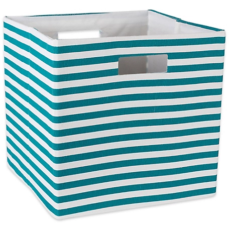 Design Imports Pinstripe Poly Cube Storage Bin, Green