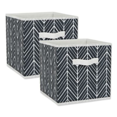 Design Imports Herringbone Non-Woven Storage Bins, Black, 2-Pack