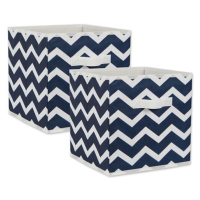 Design Imports Chevron Non-Woven Cube Storage Bins, Blue, 2-Pack