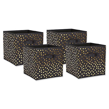 Design Imports Small Dots Non-Woven Cube Storage Bins, Black/Gold, 4-Pack