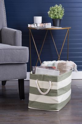 Image showing  Striped Woven Paper Storage Bin, 17 in. x 12 in., Green