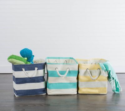 Image showing  Stripe Paper Bin, 17 in. x 12 in., Aqua