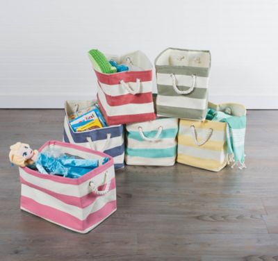 Image showing  Striped Paper Bin, 17 in. x 12 in., Pink