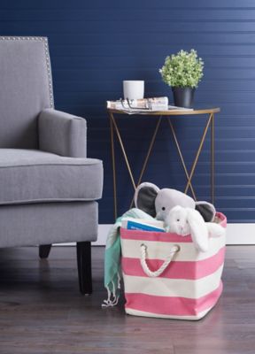 Image showing  Striped Paper Bin, 17 in. x 12 in., Pink