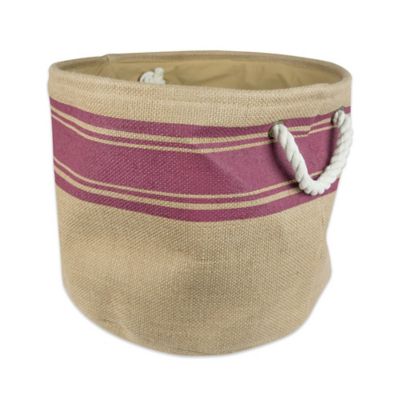 Design Imports Burlap Border Round Storage Bin, Red, Small