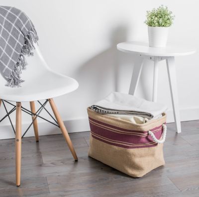 Image showing  Burlap Border Round Storage Bin, Red, Small