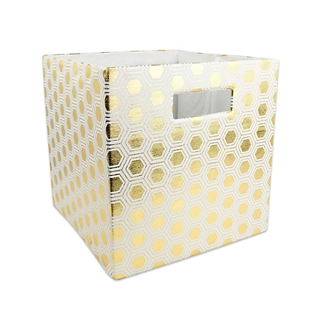 Design Imports Honeycomb Poly Cube Storage Bin, Gold, 11 in. x 11 in. x 11 in.